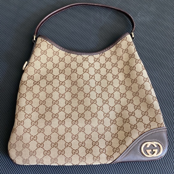 🤎 GUCCI New Britt brown canvas medium shoulder hobo bag | vintage - Picture 8 of 14